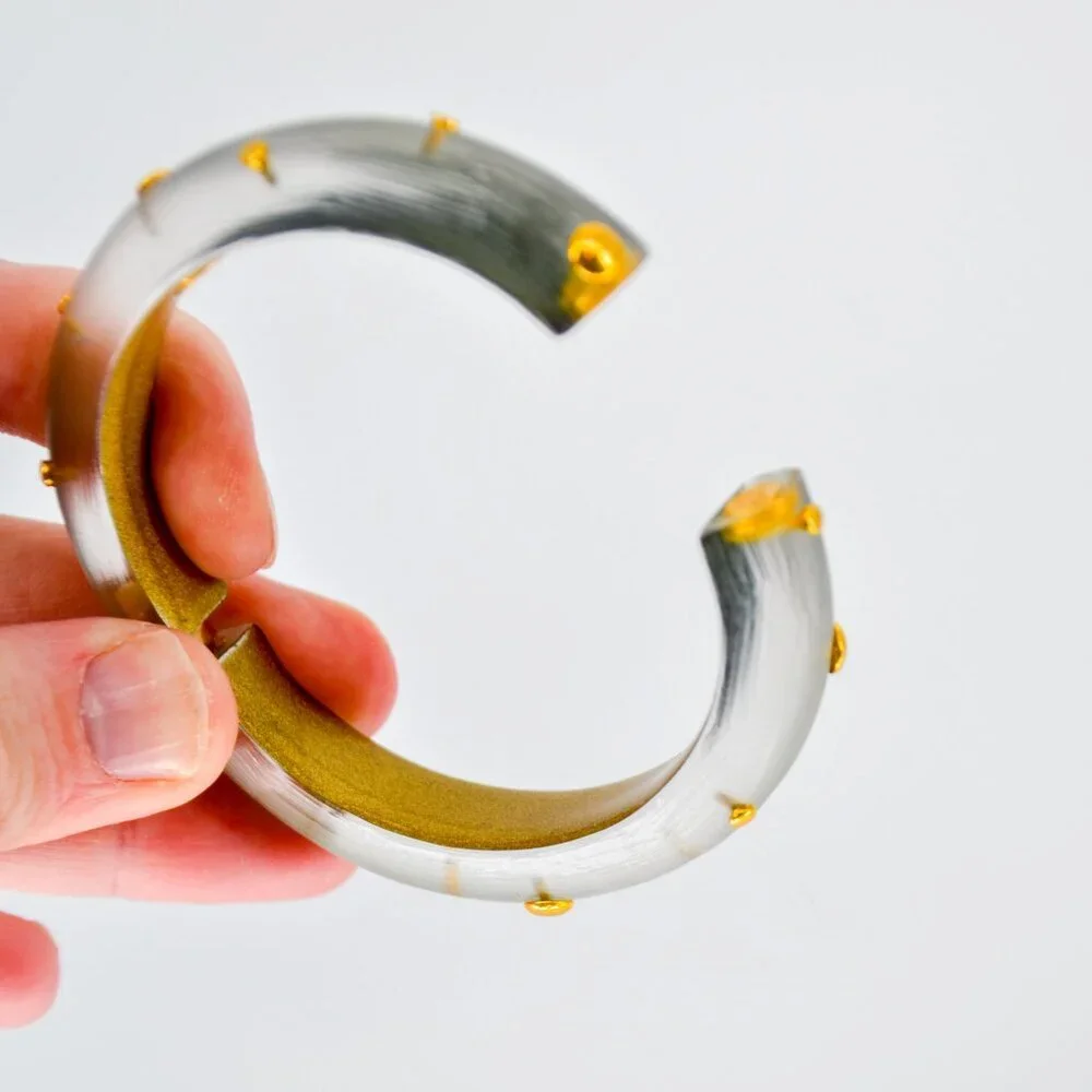 Alexis Bittar Gold Studded Lucite Hinged Statement Bracelet Transparent Green - Picture 4 of 6